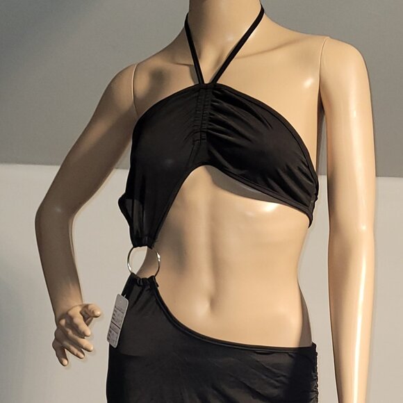 Sexy Women Black Mini Stretch Dress with Gold Ring Accent Medium SL4109-2 - Picture 1 of 8